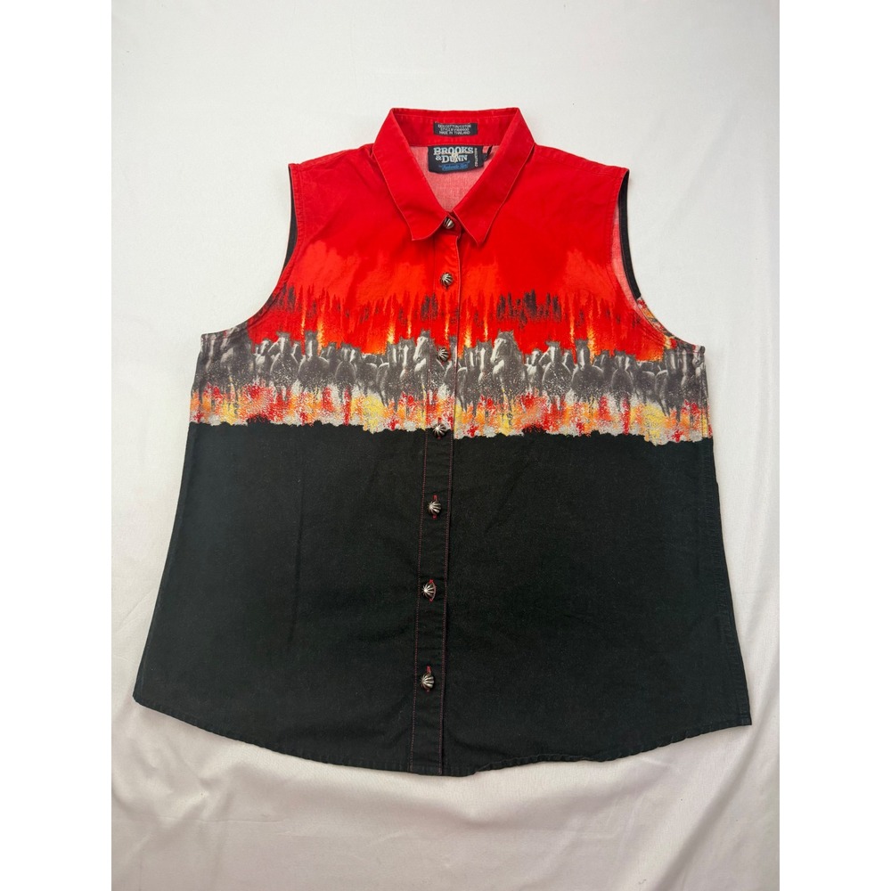 Brooks & Dunn Sleeveless Western Shirt Womens Large Red Black Horse Graphic Top